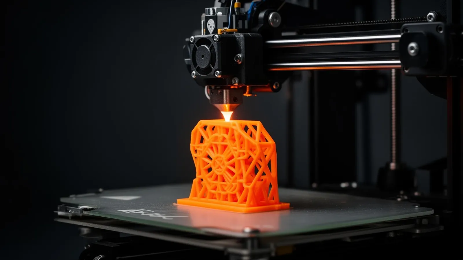 3D-Drucker druckt orangefarbenes Objekt
